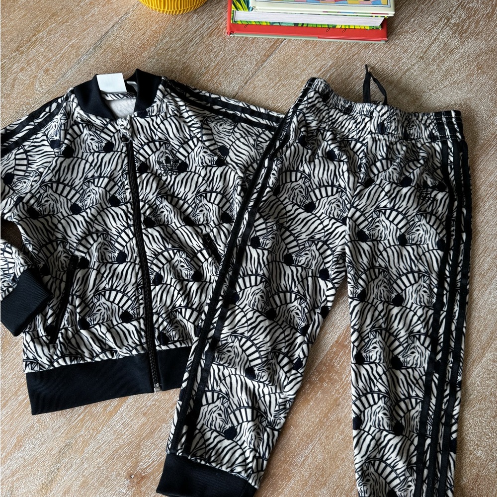 Adidas Black and White Zebra velour Print Tracksuit